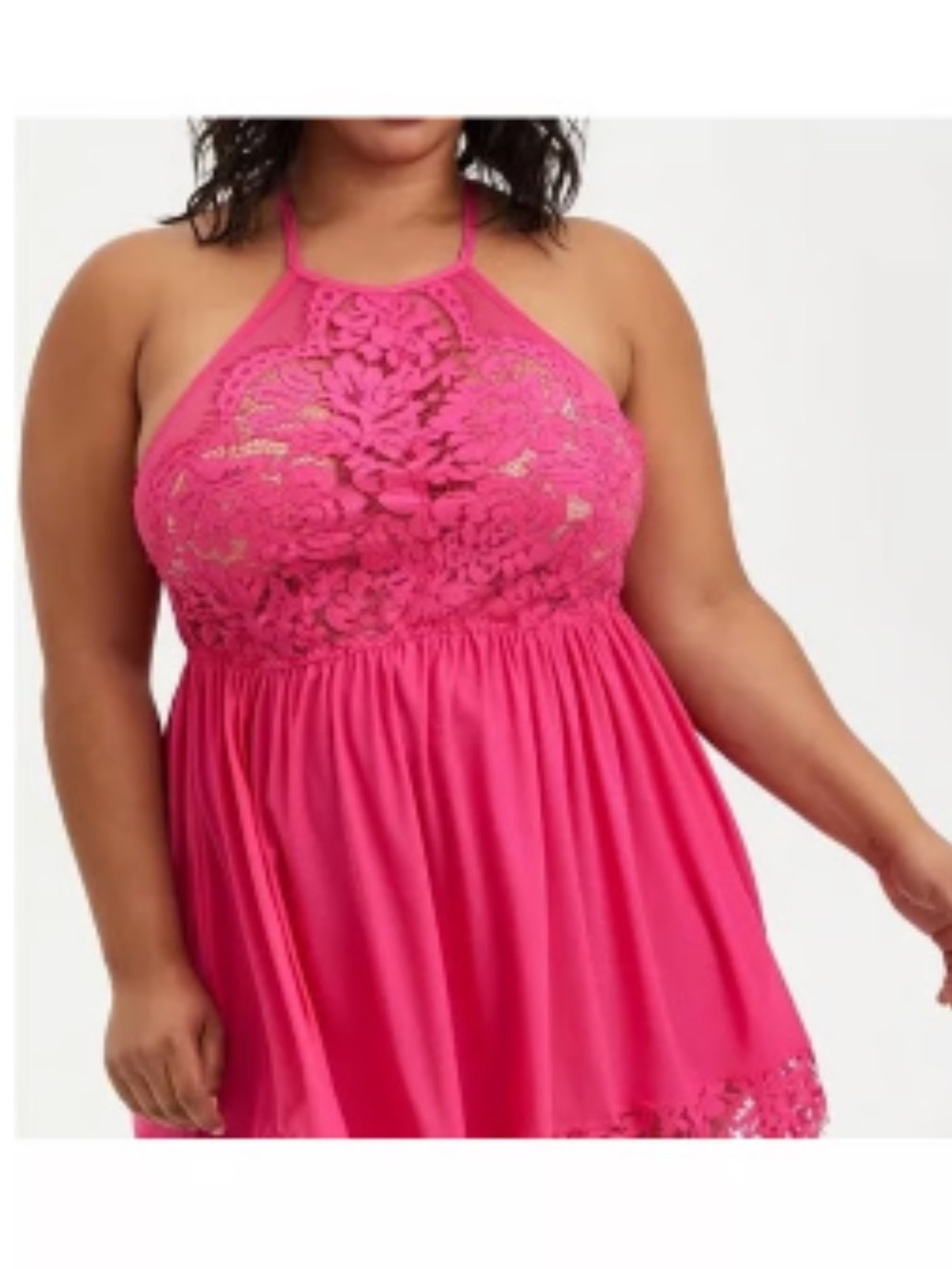 Torrid Hot Pink Lace Halter Babydoll Nightgown Size 2X.